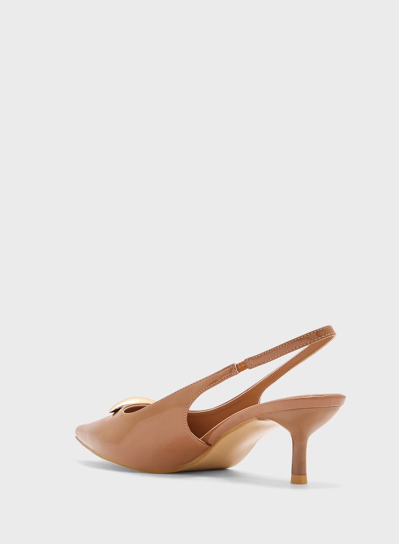 Pink Step Pointed Sling Back Pump  - Image 3