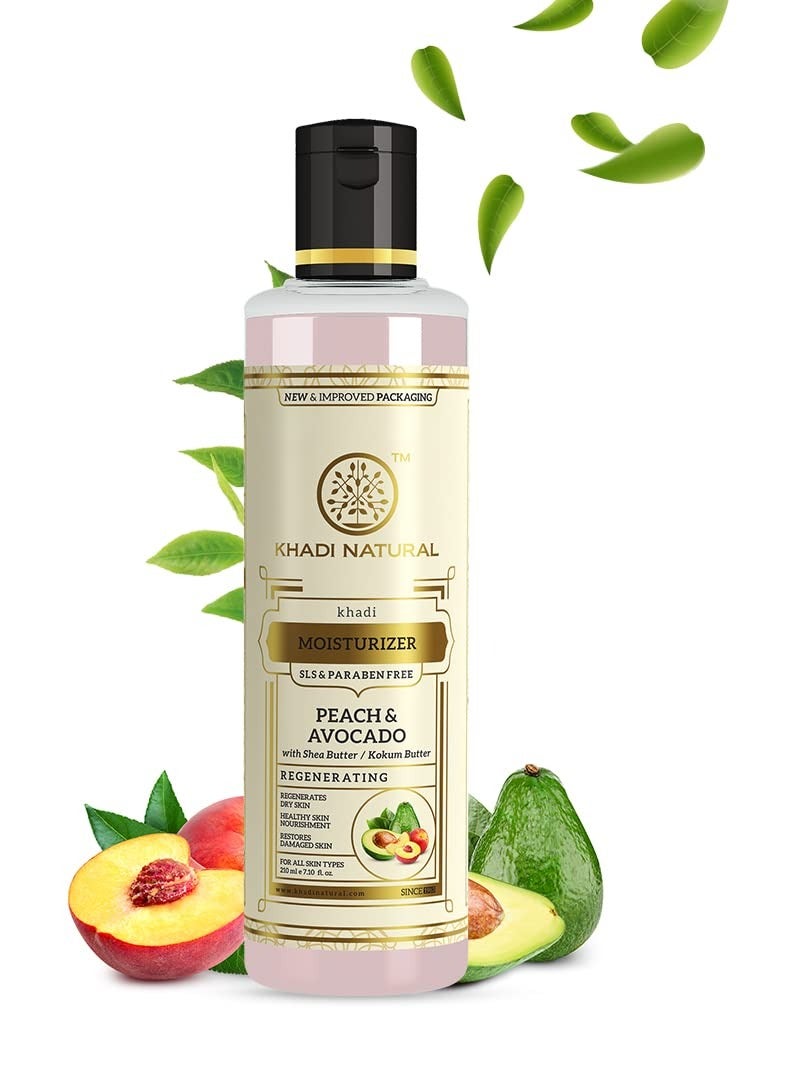 كادي نيتشورال خادي مرطب عشبي بالخوخ والأفوكادو الطبيعي مع مرطب زبدة الشيا كوكوم للبشرة الجافة، مرطب الجسم للبشرة الناعمة SLS وخالي من البارابين 210 مل مناسب لجميع أنواع البشرة - Image 1
