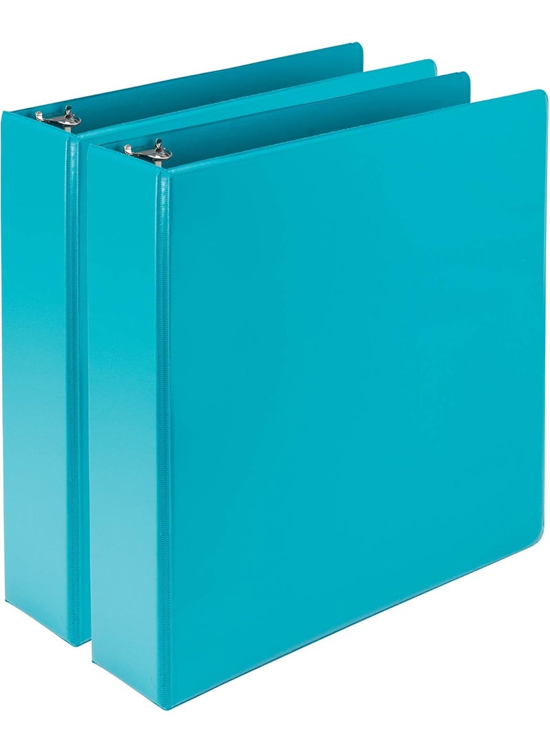 Samsill Samsill Earths Choice Biobased Durable Fashion Color 3 Ring View Binder 2 Inch Round Ring Up to 25 Plant Based Plastic USDA Certified Biobased Turquoise Value Two Pack  - Image 1