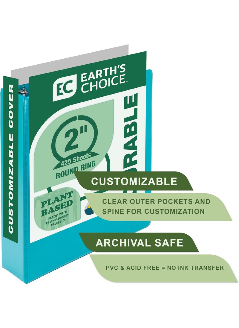 Samsill Samsill Earths Choice Biobased Durable Fashion Color 3 Ring View Binder 2 Inch Round Ring Up to 25 Plant Based Plastic USDA Certified Biobased Turquoise Value Two Pack  - Image 3