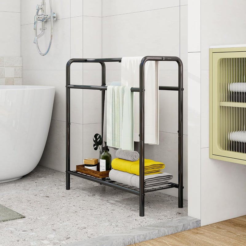 HAHRIR 3 Tier Towel Rack, 70cm Towel Rail Freestanding, Save Space with Storage Towel Holder for Bathroom, Display Rack for Bedroom, Bathroom, Swimming Pool,Black - Image 2