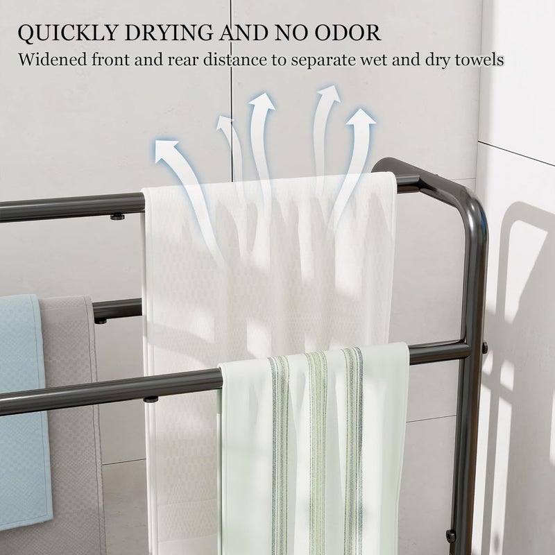 HAHRIR 3 Tier Towel Rack, 70cm Towel Rail Freestanding, Save Space with Storage Towel Holder for Bathroom, Display Rack for Bedroom, Bathroom, Swimming Pool,Black - Image 5