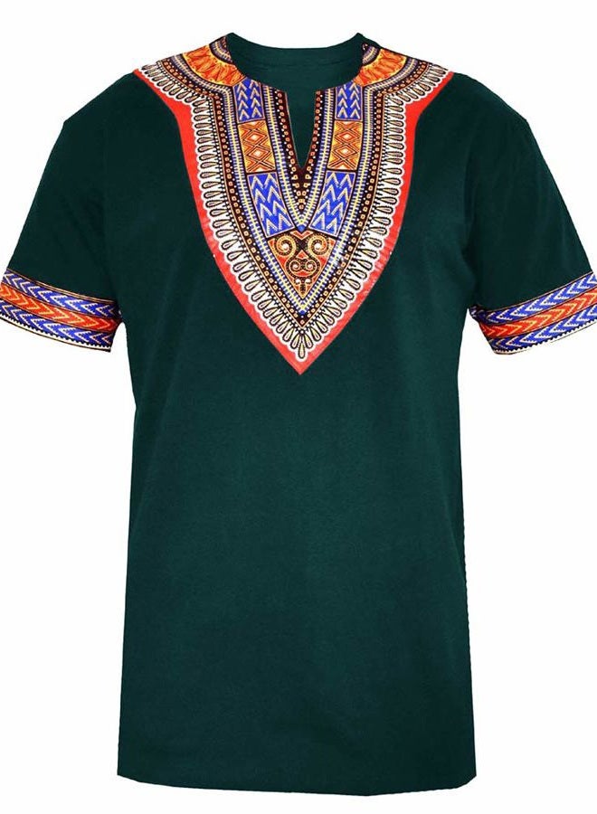 Makkrom Mens African Dashiki T Shirt Tribal Floral Print V Neck Slim Fit Shirts Tops - Image 5