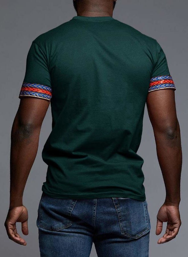 Makkrom Mens African Dashiki T Shirt Tribal Floral Print V Neck Slim Fit Shirts Tops - Image 4