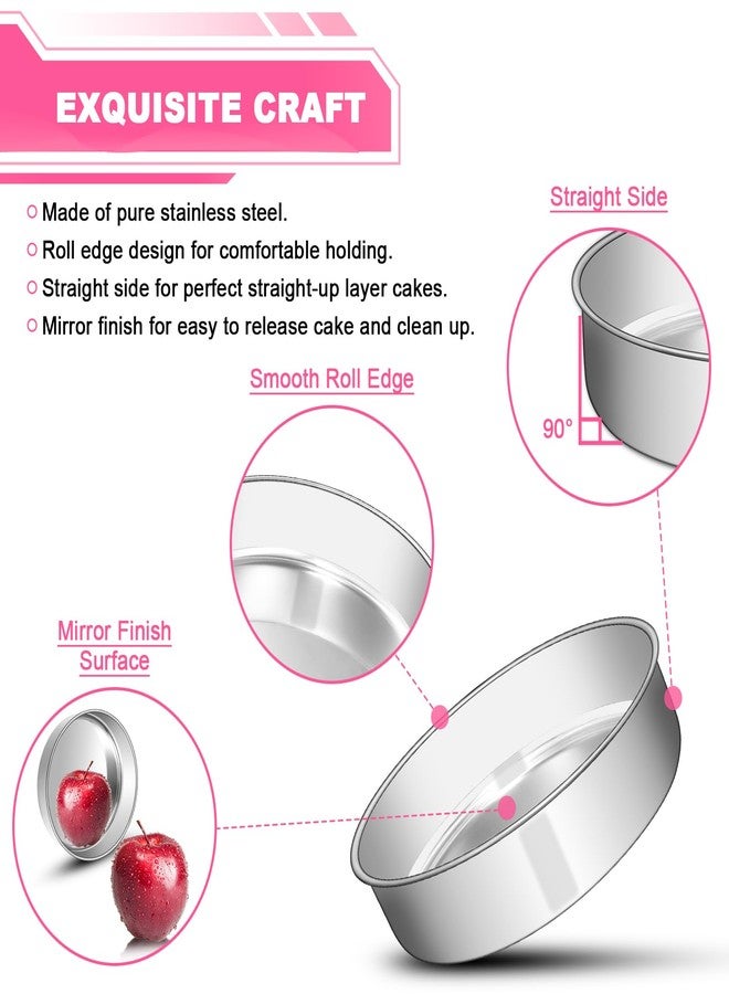EWFEN 8 Inch Cake Pan Set of 2, Stainless Steel Round Layer Cake Baking Pans Tins, Non-Toxic & Healthy, Leak-proof & Easy Clean & Dishwasher Safe - Image 3