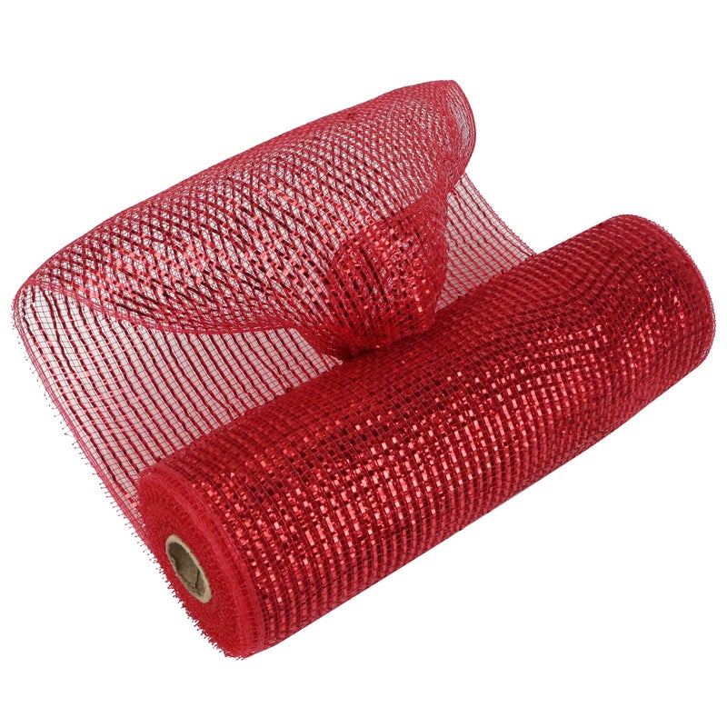 MEEDEE Red Mesh Ribbon 10 Inch Wide Red Metallic Ribbon Deco Mesh Roll for Christmas Tree Wreaths Garland Swags Basket Bow Craft Supplies 30 Feet