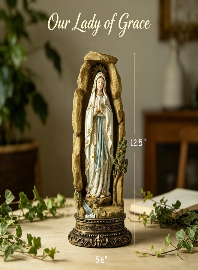 ENNAS Grotto Virgin Mary Statue, 12.50”H Resin Our Lady of Lourdes Figurine, Catholic Home Decor, Handmade Gifts for Women, Religious Sculpture for Worship or Celebrations, Garden and Lawn Ornament - Image 3