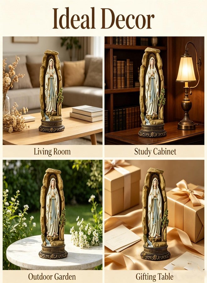 ENNAS Grotto Virgin Mary Statue, 12.50”H Resin Our Lady of Lourdes Figurine, Catholic Home Decor, Handmade Gifts for Women, Religious Sculpture for Worship or Celebrations, Garden and Lawn Ornament - Image 4