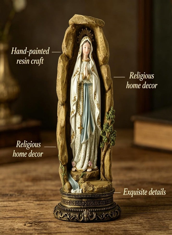 ENNAS Grotto Virgin Mary Statue, 12.50”H Resin Our Lady of Lourdes Figurine, Catholic Home Decor, Handmade Gifts for Women, Religious Sculpture for Worship or Celebrations, Garden and Lawn Ornament - Image 2