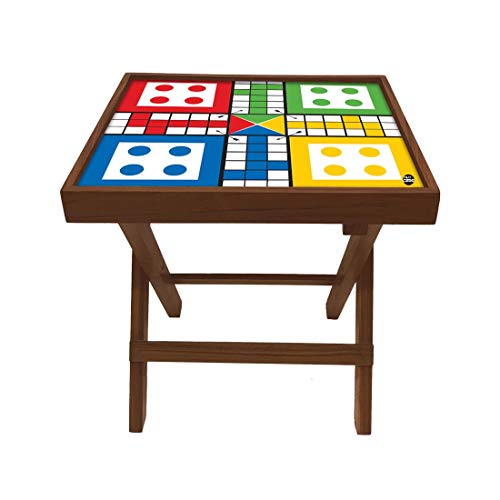 Nutcase Designer Teak Wood Ludo Game Folding Side Table Bedside Coffee Outdoor Picnic Table - Ludo (Games Pieces Added) - Image 3