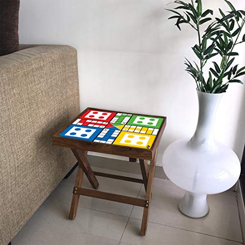 Nutcase Designer Teak Wood Ludo Game Folding Side Table Bedside Coffee Outdoor Picnic Table - Ludo (Games Pieces Added) - Image 1