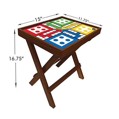 Nutcase Designer Teak Wood Ludo Game Folding Side Table Bedside Coffee Outdoor Picnic Table - Ludo (Games Pieces Added) - Image 5