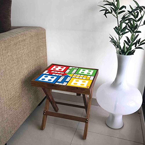 Nutcase Designer Teak Wood Ludo Game Folding Side Table Bedside Coffee Outdoor Picnic Table - Ludo (Games Pieces Added) - Image 2