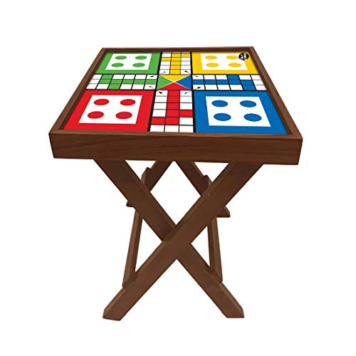 Nutcase Designer Teak Wood Ludo Game Folding Side Table Bedside Coffee Outdoor Picnic Table - Ludo (Games Pieces Added) - Image 4
