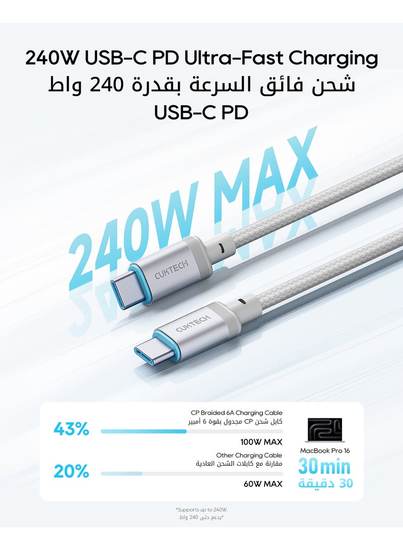 CUKTECH USB C to USB C Cable 3 Pack, 240W Fast Charging Type C Cord 1.5m PD 3.1 High Speed Data Sync Braided Charger Cable For MacBook Pro, Laptops, iPhone, Samsung & iPad - White - Image 3