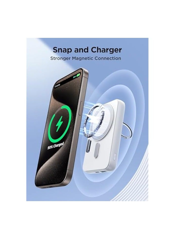 erorex Magnetic Portable Charger, 10000mAh Power Bank with Ring Holder, [N52 Stronger Magnetic& PD 20W Fast Charging] Wireless Charger Battery Pack  - Image 5