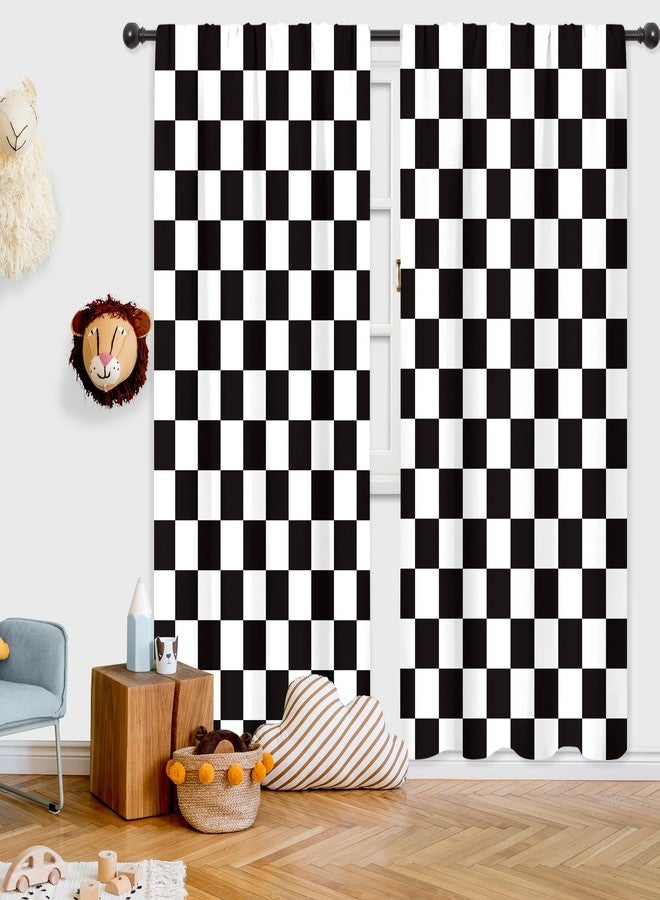 Riyidecor Black and White Car Curtains Cute Checkered Hippie Retro Classic Vintage Y2K Abstract Groovy Aesthetic Rod Pocket Trendy Modern Bedroom Living Room Treatment Fabric 2 Panels 52Wx84H Inch - Image 3