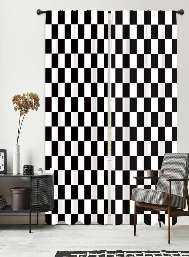 Riyidecor Black and White Car Curtains Cute Checkered Hippie Retro Classic Vintage Y2K Abstract Groovy Aesthetic Rod Pocket Trendy Modern Bedroom Living Room Treatment Fabric 2 Panels 52Wx84H Inch - Image 5