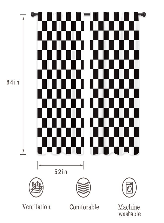 Riyidecor Black and White Car Curtains Cute Checkered Hippie Retro Classic Vintage Y2K Abstract Groovy Aesthetic Rod Pocket Trendy Modern Bedroom Living Room Treatment Fabric 2 Panels 52Wx84H Inch - Image 2