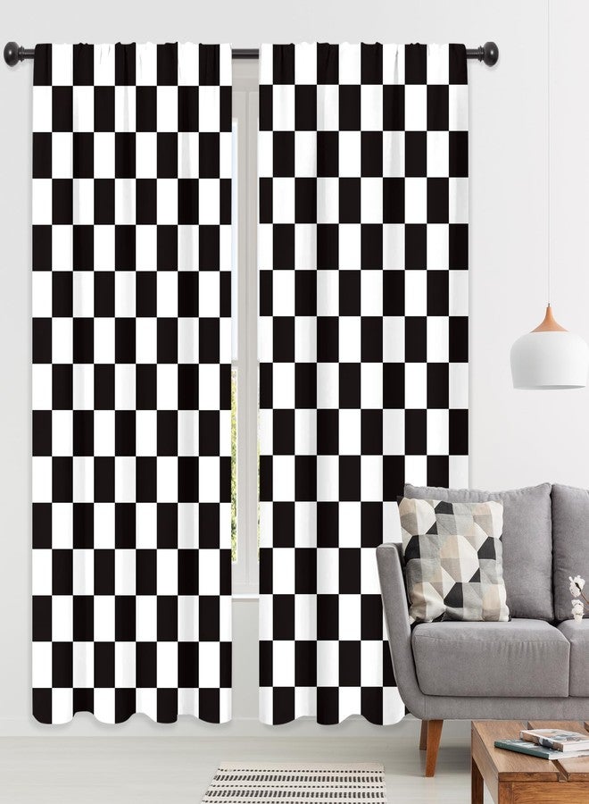 Riyidecor Black and White Car Curtains Cute Checkered Hippie Retro Classic Vintage Y2K Abstract Groovy Aesthetic Rod Pocket Trendy Modern Bedroom Living Room Treatment Fabric 2 Panels 52Wx84H Inch - Image 4