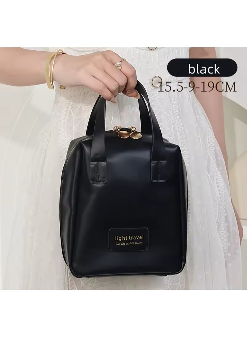 Luxury Black Makeup Bag – Elegant Large Capacity Design with Multiple Compartments, Perfect for Travel or Daily Use - Image 2