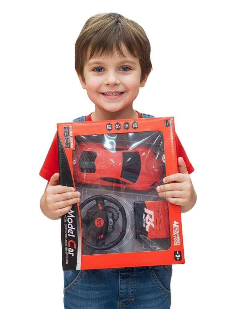 بريميم لعبة سيارة رياضية نموذجية تعمل بالتحكم عن بعد للأطفال - سيارة سباق تعمل بالتحكم عن بعد بأربعة قنوات مع وحدة تحكم بعجلة القيادة - Image 2