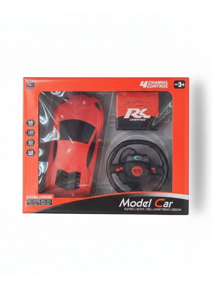 بريميم لعبة سيارة رياضية نموذجية تعمل بالتحكم عن بعد للأطفال - سيارة سباق تعمل بالتحكم عن بعد بأربعة قنوات مع وحدة تحكم بعجلة القيادة - Image 1