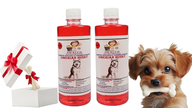 swacch Shampoo | Puppy Safe Shampoo | Siberian Husky Dog Shampoo (500ml) (Pack of 2) Jasmine + Small White Bone | Dog Chew Bones | Teething chew Toy | Dental Teething |Combo Pack - Image 1