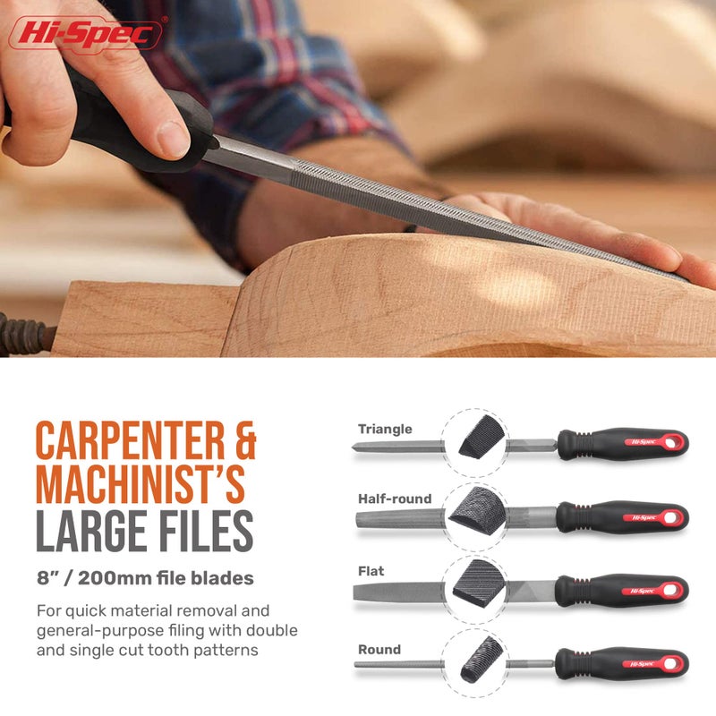 Hi-Spec مجموعة أدوات ملفات معدنية يدوية وإبر 18 قطعة من هاي-سبك. ملفات مسطحة، نصف دائرية، دائرية، مثلثة من الفولاذ الكربوني T12، كبيرة وصغيرة، لمشاريع DIY، الخشب والحرف اليدوية. كاملة في حقيبة بسحاب مع فرش. - Image 3