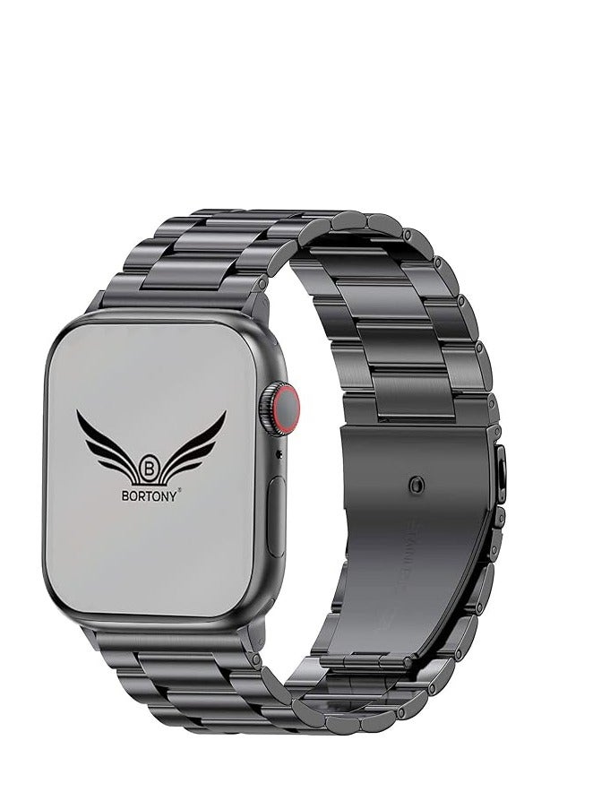 ELTRAZONE Stainless Steel Band Compatible with iWatch 42mm, 44mm, 45mm, 49mm – Compatible with iWatch Series 8, 7, 6, 5, SE, SE2, Ultra, and Watch Ultra Band 49mm – Durable and Stylish Metal Strap for Men and Women Black - Image 2