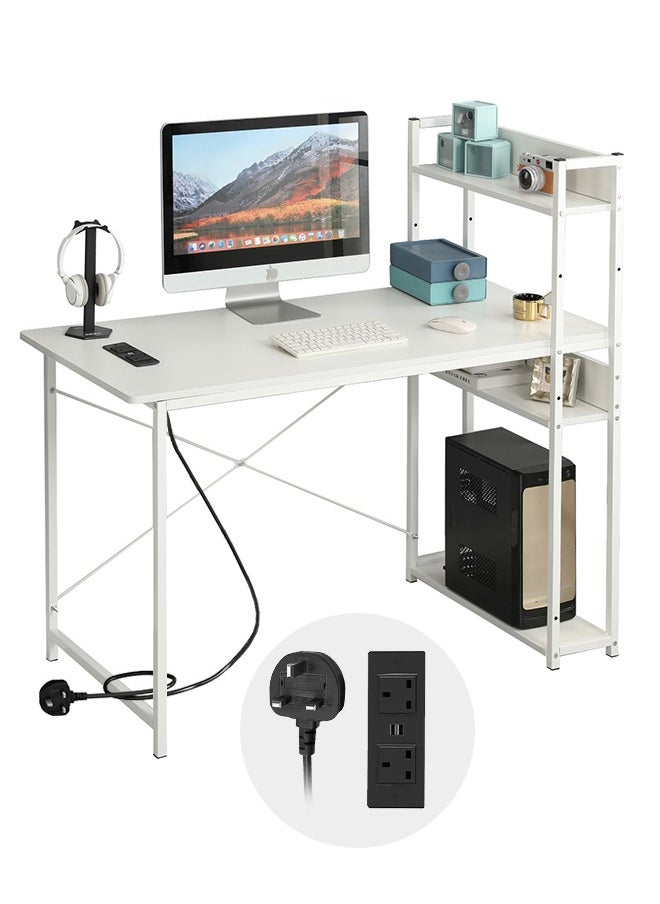 ADEBOLA - Computer Table with Bookshelf Gaming Writing Study Table for Home Office White 120x55x72cm - Image 1