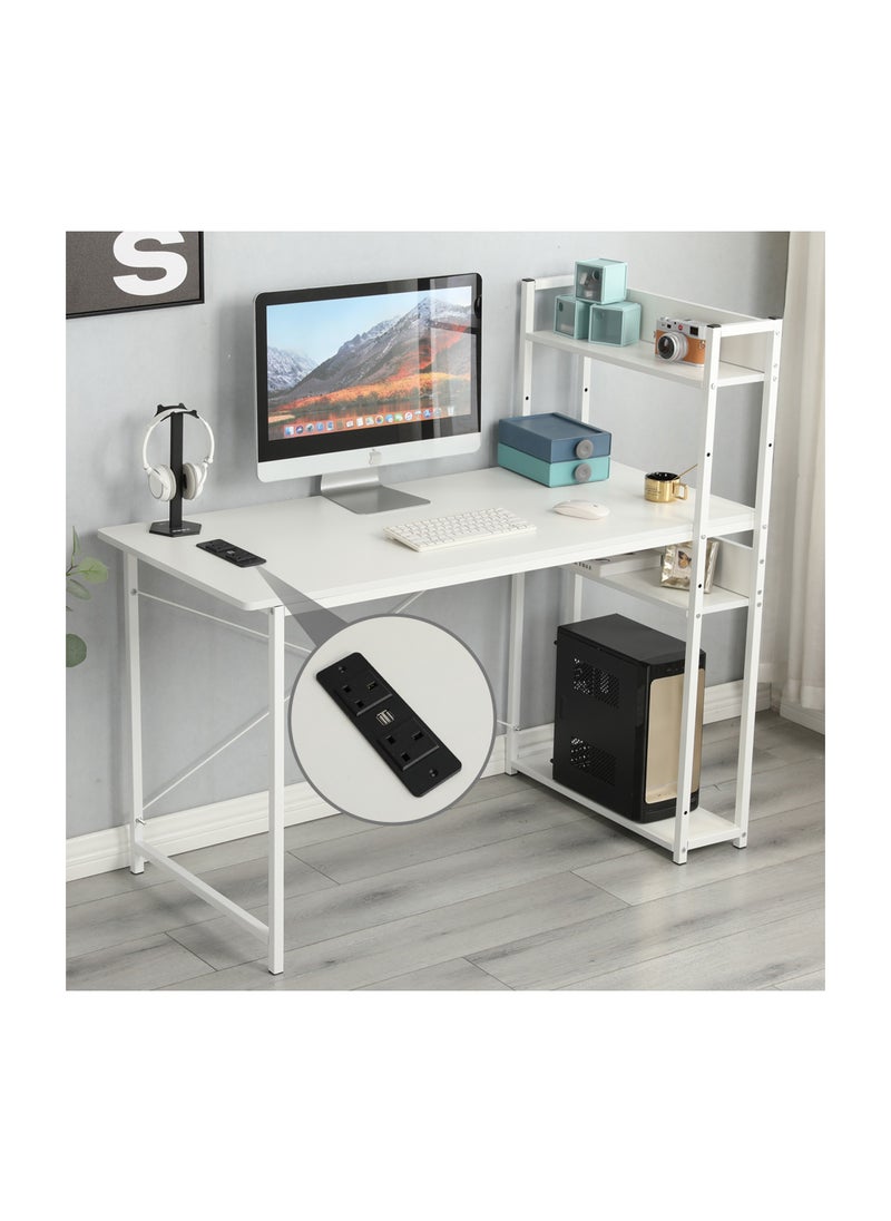 ADEBOLA - Computer Table with Bookshelf Gaming Writing Study Table for Home Office White 120x55x72cm - Image 1