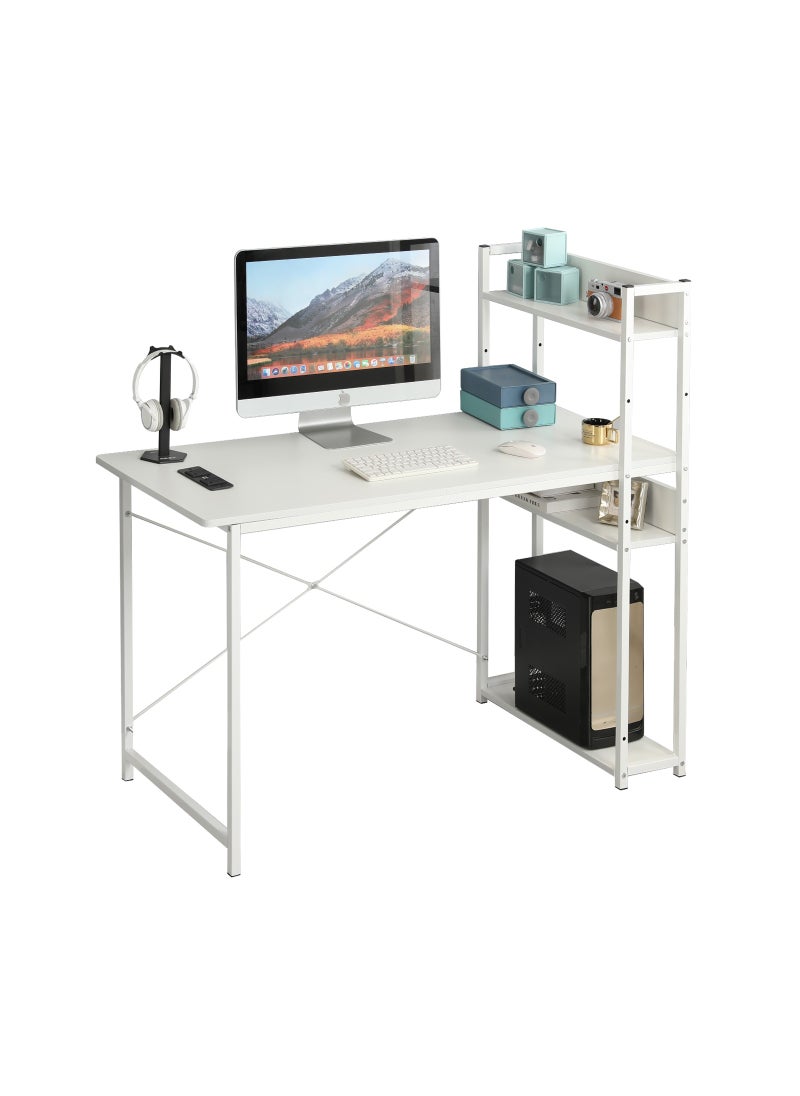 ADEBOLA - Computer Table with Bookshelf Gaming Writing Study Table for Home Office White 120x55x72cm - Image 1