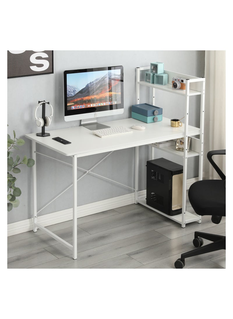 ADEBOLA - Computer Table with Bookshelf Gaming Writing Study Table for Home Office White 120x55x72cm - Image 1