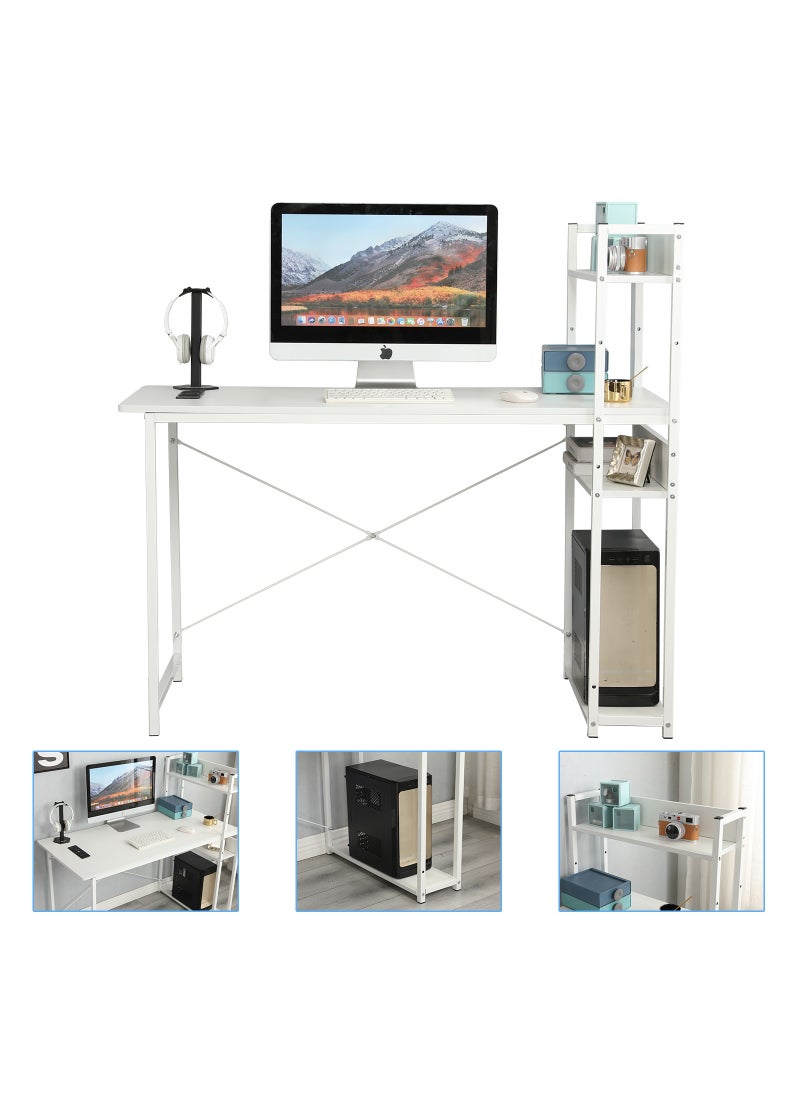 ADEBOLA - Computer Table with Bookshelf Gaming Writing Study Table for Home Office White 120x55x72cm - Image 1