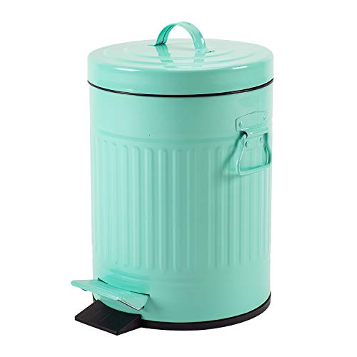 mingol Bathroom Trash Can with Lid, Small Waste Basket for Home Bedroom, Retro Step Garbage Can with Soft Close, Vintage Office Trash Can, 5 Liter/ 1.3 Gallon, Glossy Mint Green - Image 1