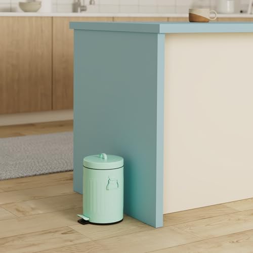 mingol Bathroom Trash Can with Lid, Small Waste Basket for Home Bedroom, Retro Step Garbage Can with Soft Close, Vintage Office Trash Can, 5 Liter/ 1.3 Gallon, Glossy Mint Green - Image 2