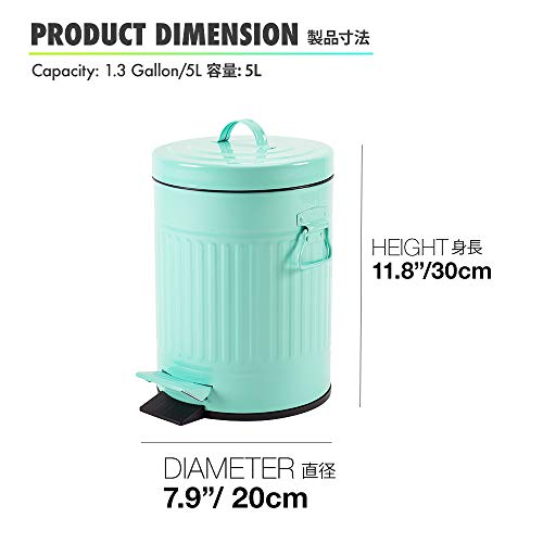mingol Bathroom Trash Can with Lid, Small Waste Basket for Home Bedroom, Retro Step Garbage Can with Soft Close, Vintage Office Trash Can, 5 Liter/ 1.3 Gallon, Glossy Mint Green - Image 4