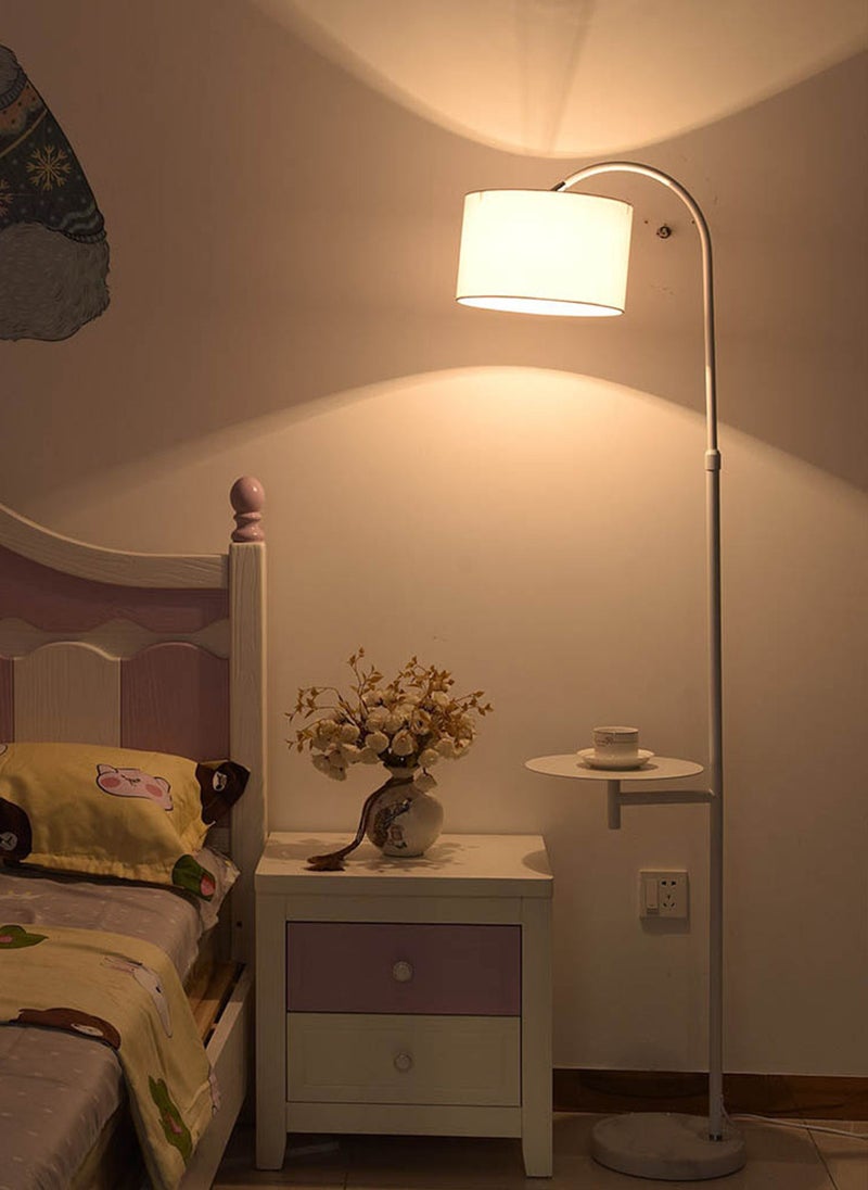 Sharpdo Creative Vertical Floor Lamp With Table Shelves Modern LED Coffee Table Standing Lamp With Shelf Living Room Bedroom Standing Light With Fabric Lampshade Height Adjustment White - Image 1