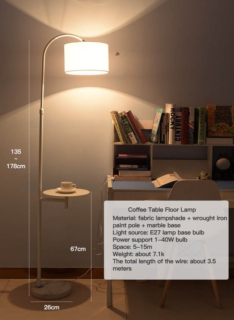 Sharpdo Creative Vertical Floor Lamp With Table Shelves Modern LED Coffee Table Standing Lamp With Shelf Living Room Bedroom Standing Light With Fabric Lampshade Height Adjustment White - Image 4