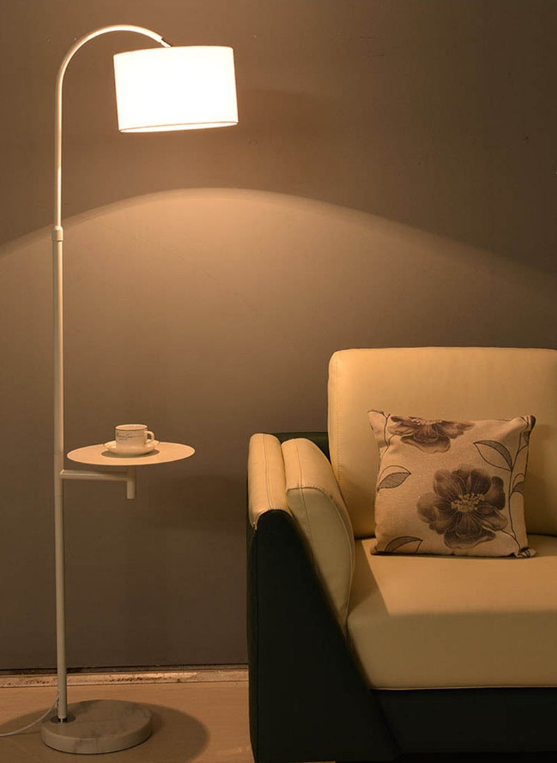 Sharpdo Creative Vertical Floor Lamp With Table Shelves Modern LED Coffee Table Standing Lamp With Shelf Living Room Bedroom Standing Light With Fabric Lampshade Height Adjustment White - Image 3