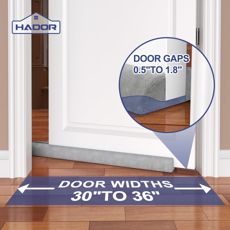 HADOR Door Draft Stopper for Bottom of Door, 36 Inch Under Draft Air Noise Light Blocker 30"- 36" Double Side Triangle Soundproof Sweep Filler Seal Gap up to 1.7" for Patio Sliding Door Guard, Grey - Image 2