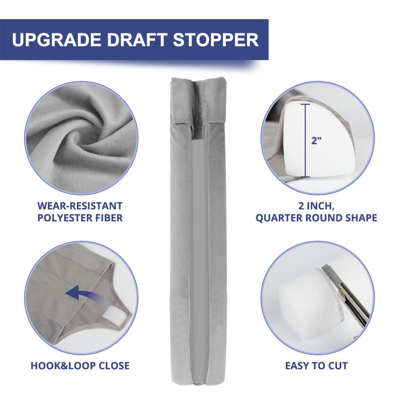 HADOR Door Draft Stopper for Bottom of Door, 36 Inch Under Draft Air Noise Light Blocker 30"- 36" Double Side Triangle Soundproof Sweep Filler Seal Gap up to 1.7" for Patio Sliding Door Guard, Grey - Image 4