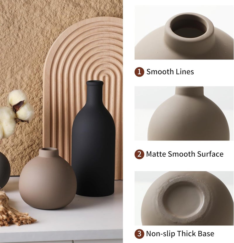 ooit Ceramic Vase Set of 3, Vases Home Decor Rustic Farmhouse Decor Pottery Vases for Bouquet Pampas Grass Dried Fresh Flowers, Living Room, Kitchen, Bedroom, Bathroom, Entryway Mantel, Decor -Multicolor - Image 5