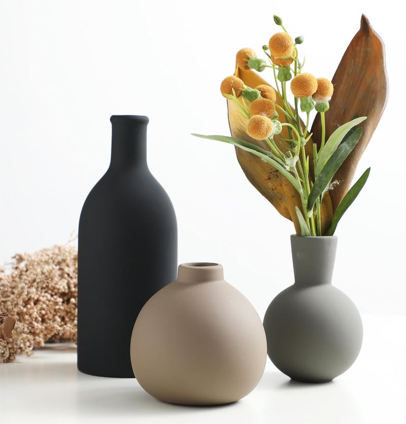 ooit Ceramic Vase Set of 3, Vases Home Decor Rustic Farmhouse Decor Pottery Vases for Bouquet Pampas Grass Dried Fresh Flowers, Living Room, Kitchen, Bedroom, Bathroom, Entryway Mantel, Decor -Multicolor - Image 3