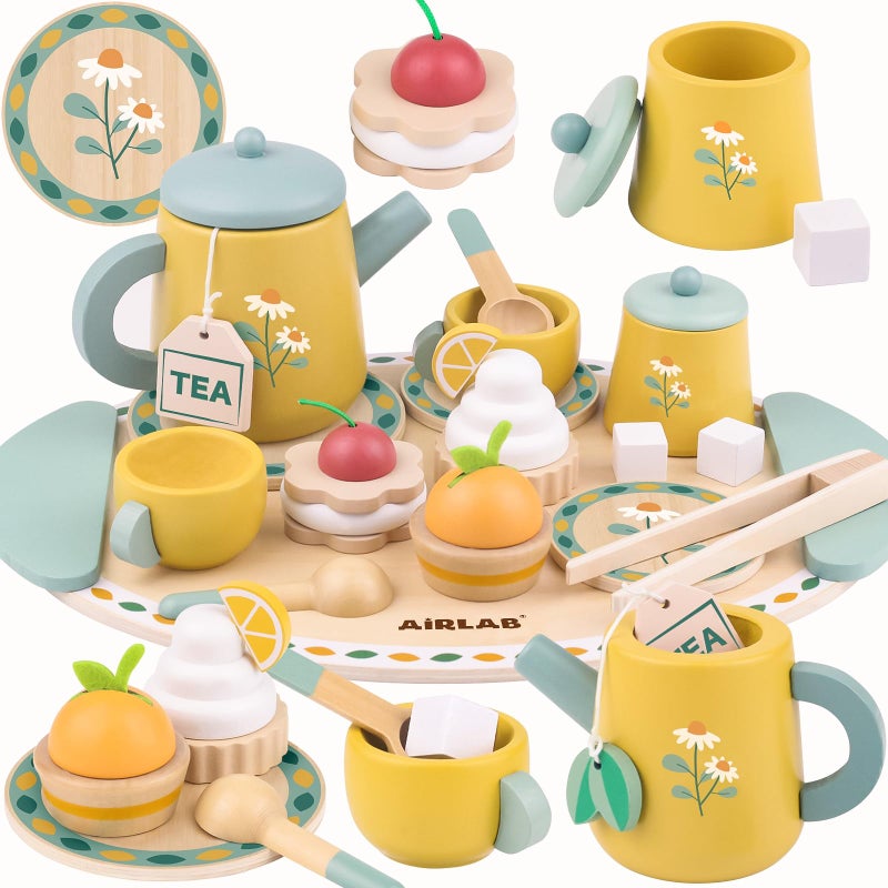 Airlab Tea Sets for Toddlers 35 Girl Birthday Gift 3 Year Old Princess Party Wooden Play Food Toy Sets for Kids Kitchen Accessories Age 3 4 5 6 Wood Educational Toys - Image 2