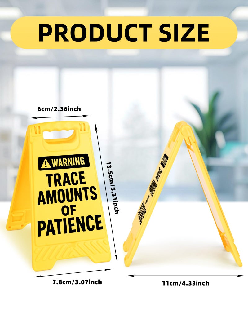 EXUBERIUM Warning Trace Amounts of Patience Funny Reminder Desk Sign Yellow Warning Style Office Table Decorative Gift for Coworkers Friends Home Workspace Phone Holder Mirror Acrylic Cubicle Tabletop Sign - Image 2