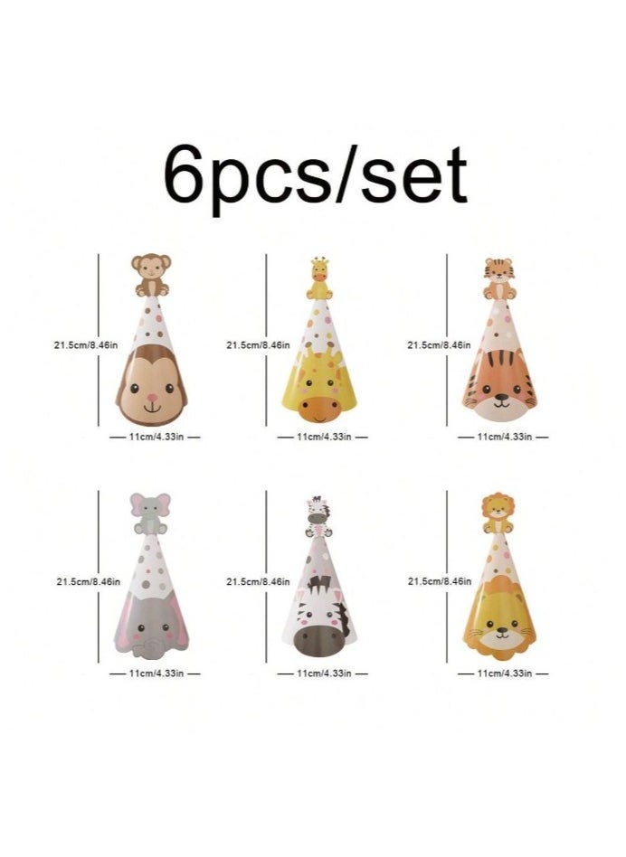 Beauenty Assorted Paper Birthday Hats for Kids Woodland Animals Jungle Party Hats 6pcs  - Image 2