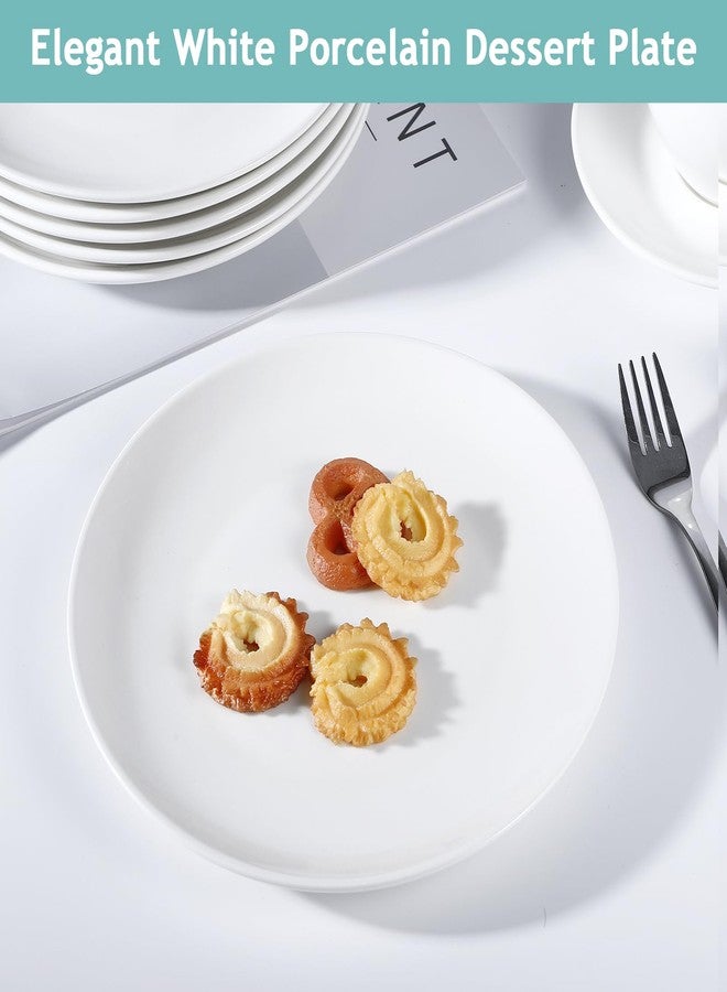 PLMMOUT 6 Pcs Ceramic Appetizer Plates, 8 Inch Porcelain Salad Plate, Round Porcelain Serving Plate, Small White Ceramic Plates for Appetizers Dessert Salad, Microwave Dishwasher Safe - Image 4