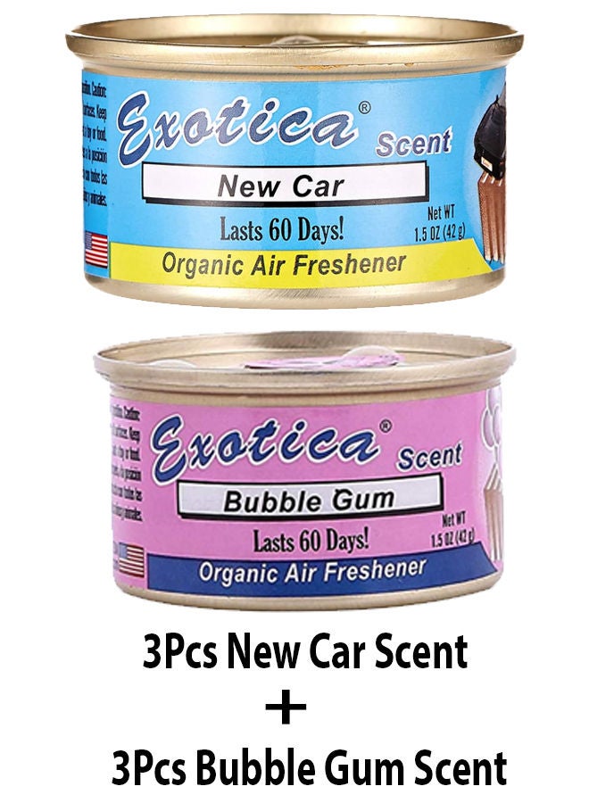 EXOTICA باقة قيمة من معطرات الهواء العضوية EXOTICA 6 قطع، رائحة سيارة جديدة-3 ورائحة علكة-3 - Image 2